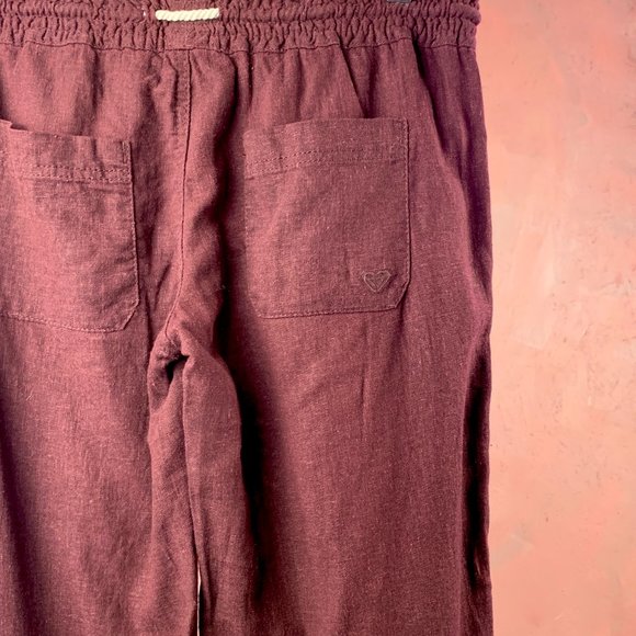 ROXY Linen Blend Wide Leg Pants/Oceanside Pant/Beach Pants Roxy/Burgundy Linen - Picture 5 of 9